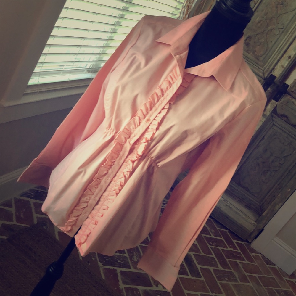 Peach Ruffle Ruche Back button down